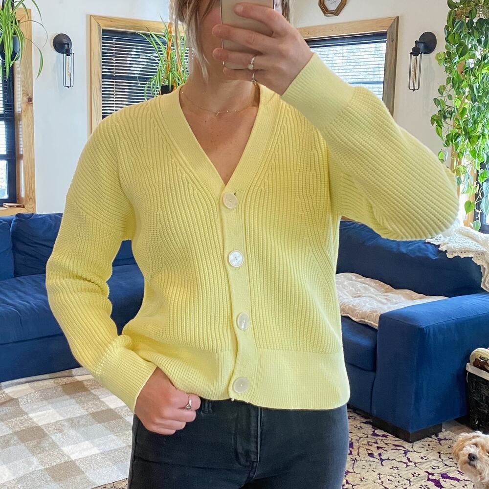Yellow V-Neck Button Cardigan Sweater - Women